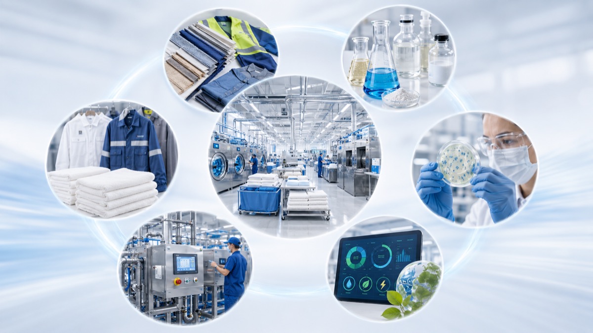 Modern industrial laundry workflow and processing facility
